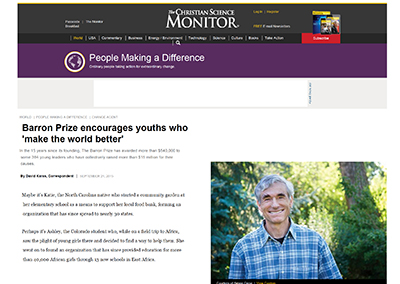 Barron Prize encourages youths…CSMonitor.com September, 2015