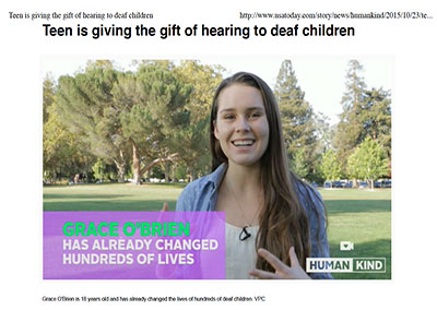 Teen is giving the gift of hearing…USA Today October, 2015