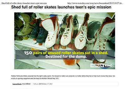 Shed full of roller skates launches…USA Today October, 2015