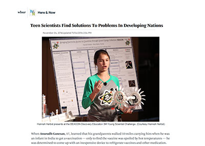 Teen Scientists Find Solutions… Here & Now November, 2016